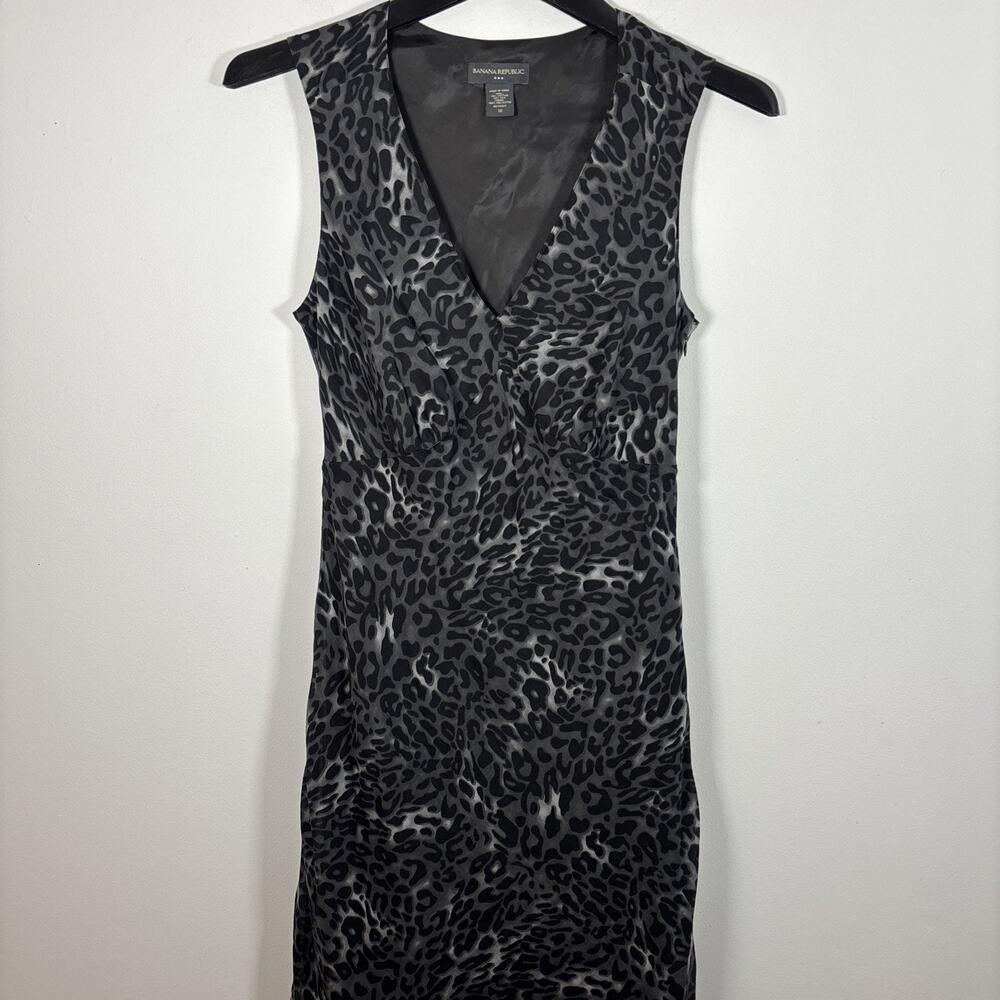 Banana Republic Black and Gray Leopard Print Midi Dress